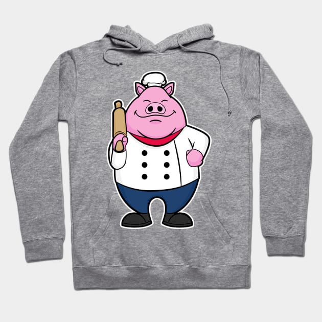 Pig as Cook with Rolling pin Hoodie by Markus Schnabel